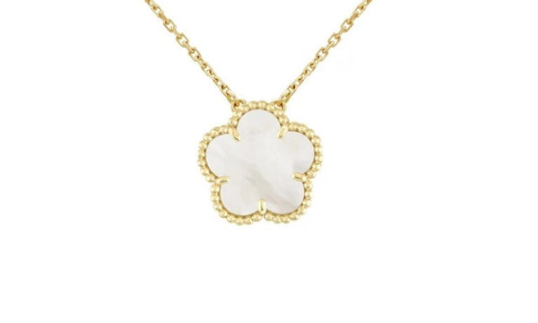 GOLD MOTHER OF PEARL FLOWER PENDANT NECKLACE