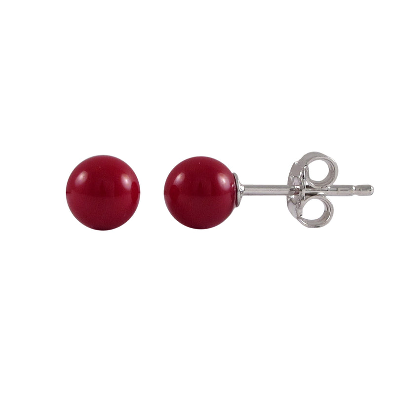 RED CORAL ROUND PEARL STUD EARRINGS