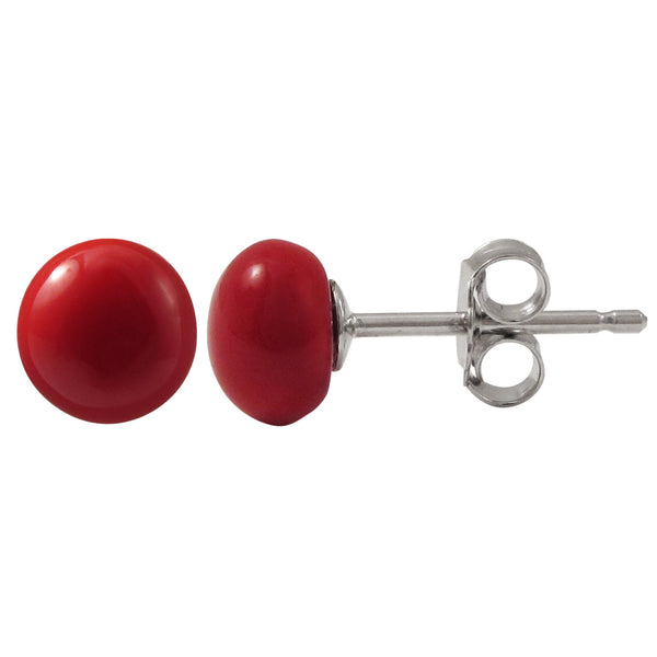 RED CORAL FLAT PEARL STUD EARRINGS