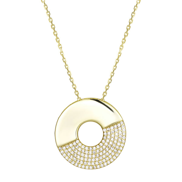 GOLD ROUND CZ PENDANT NECKLACE