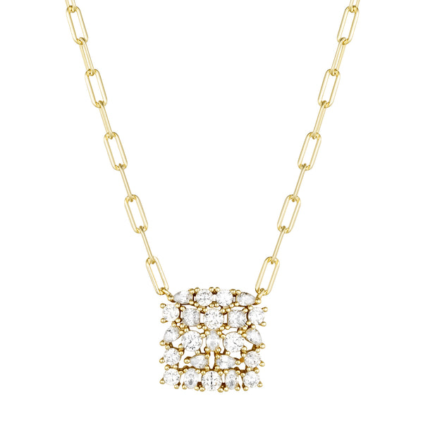 GOLD SQUARE PAPERCLIP CHAIN PENDANT NECKLACE