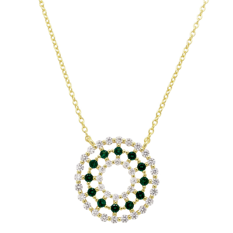 GOLD ROUND EMERALD PENDANT NECKLACE