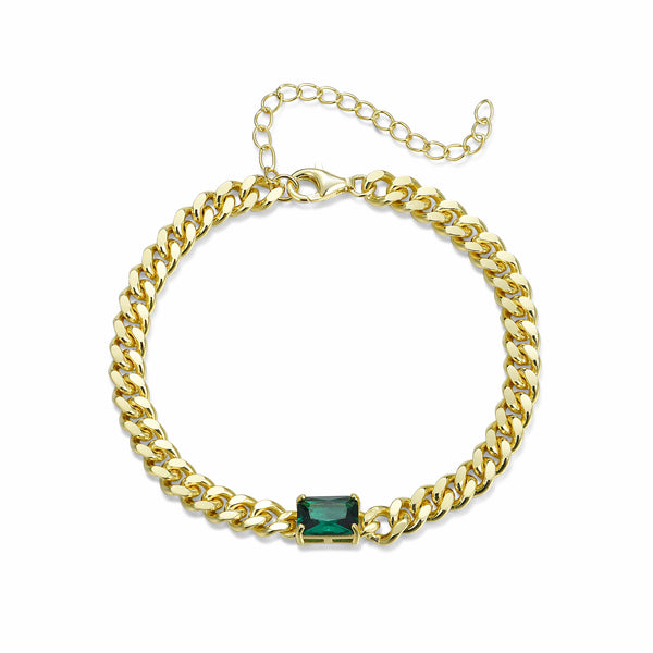 GOLD CUBAN EMERALD BRACELET