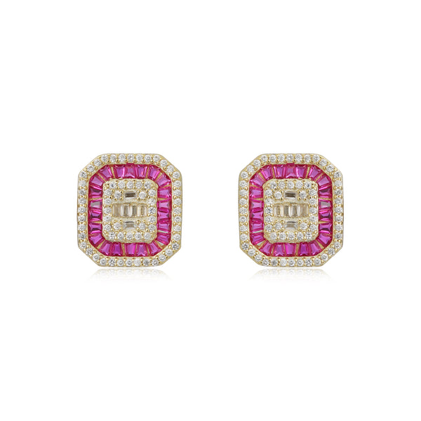 RUBY RECTANGLE STUD EARRINGS