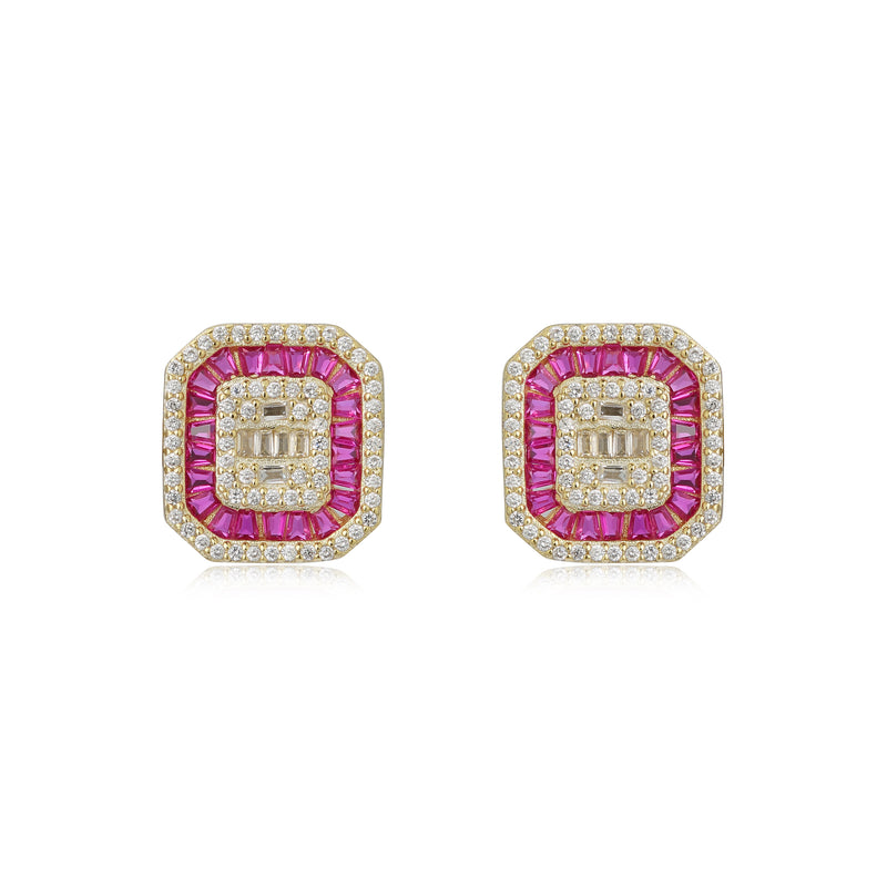 RUBY RECTANGLE STUD EARRINGS