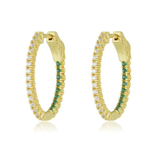 GOLD EMERALD HOOP EARRINGS