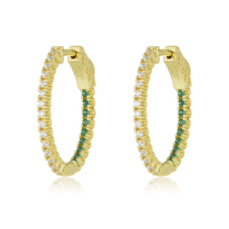 GOLD EMERALD HOOP EARRINGS