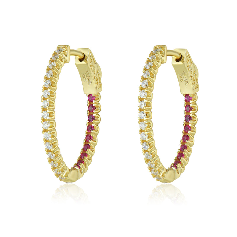 GOLD RUBY HOOP EARRINGS