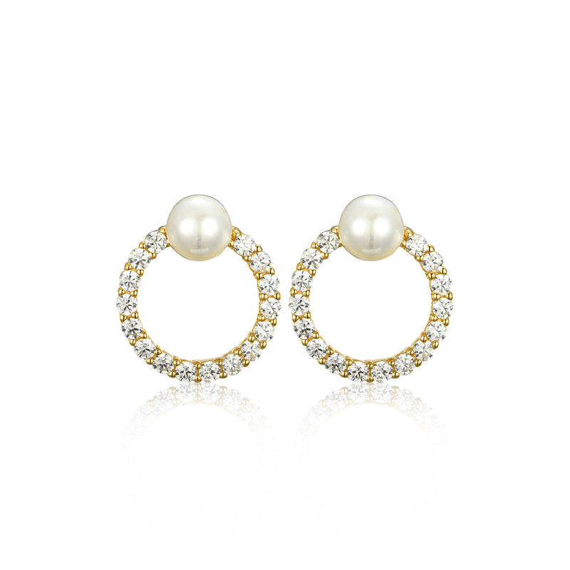 ROUND CZ PEARL STUD EARRINGS