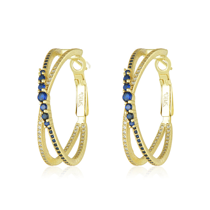 GOLD SAPPHIRE GRADUATING HOOP EARRINGS