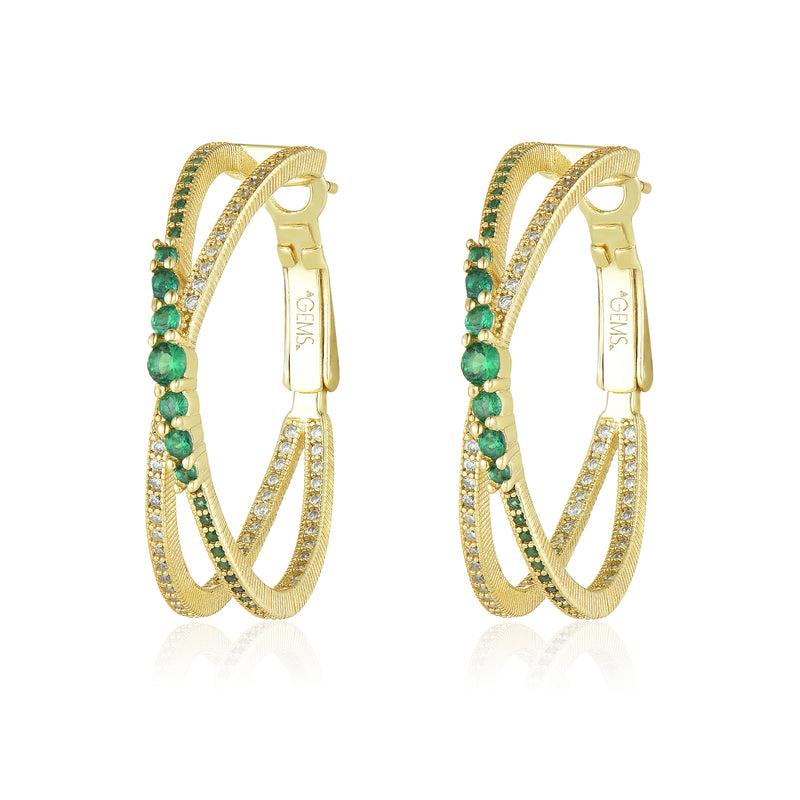 GOLD EMERALD GRADUATING HOOP EARRINGS