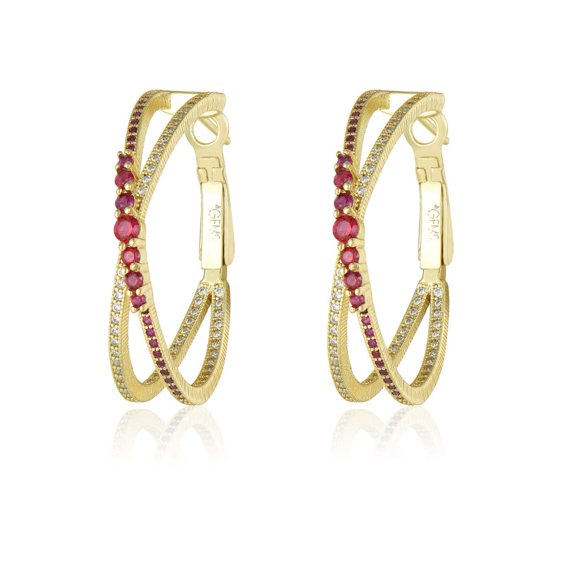 GOLD RUBY GRADUATING HOOP EARRINGS