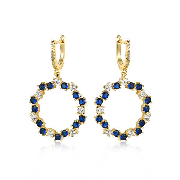 GOLD SAPPHIRE ZIGZAG HANGING EARRINGS