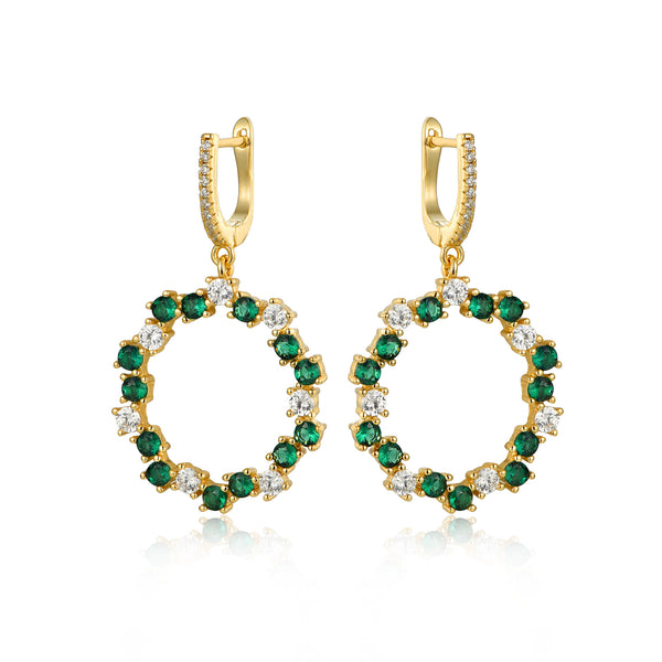 GOLD EMERALD ZIGZAG HANGING EARRINGS