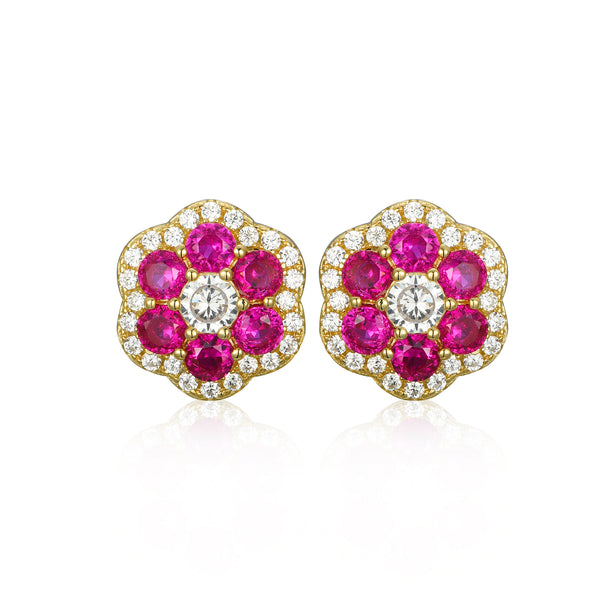 RUBY FLOWER STUD EARRINGS