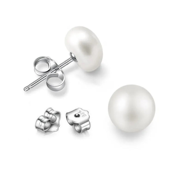 STERLING SILVER PEARL STUD EARRINGS