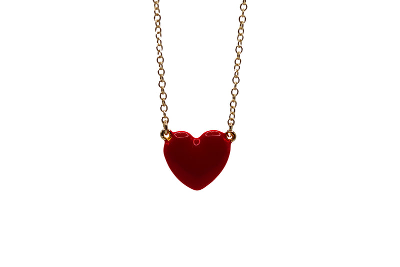 GOLD RED ENAMEL HEART NECKLACE