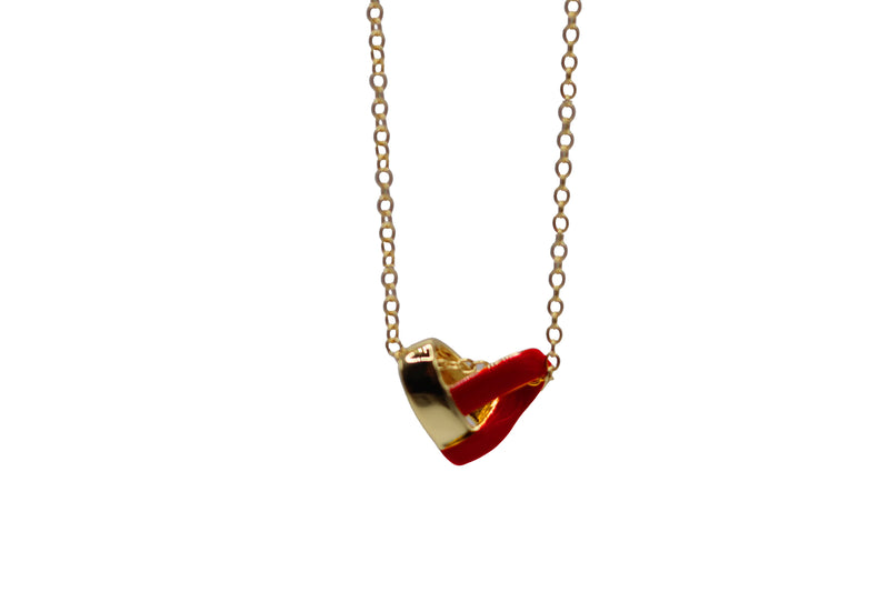 GOLD RED ENAMEL HEART NECKLACE