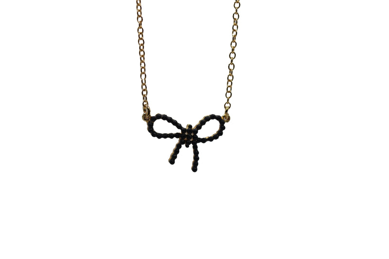 GOLD BLACK PEARL BOW NECKLACE