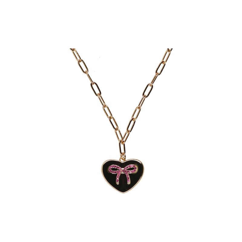 GOLD PINK RUBY HEART PENDANT NECKLACE