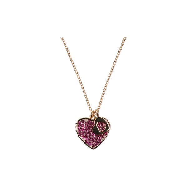 GOLD PINK CZ HEART NECKLACE