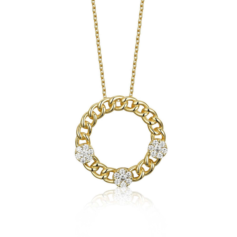 GOLD CURB CZ PENDANT NECKLACE