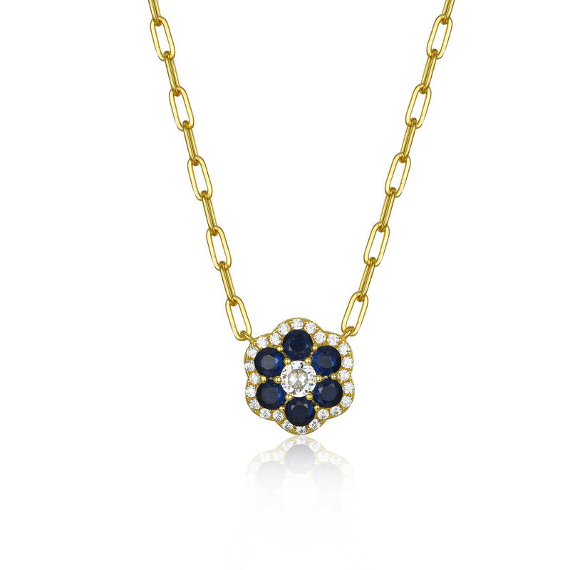 SAPPHIRE  FLOWER PAPERCLIP NECKLACE