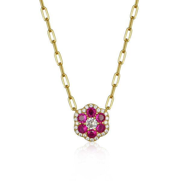 RUBY FLOWER PAPERCLIP NECKLACE