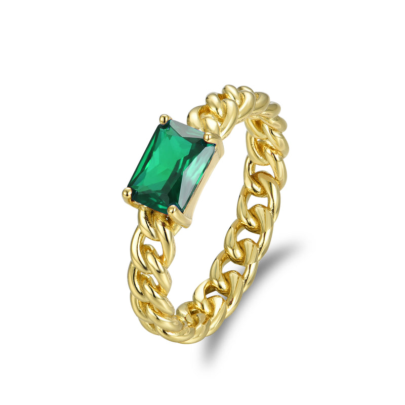 GOLD CUBAN EMERALD RING