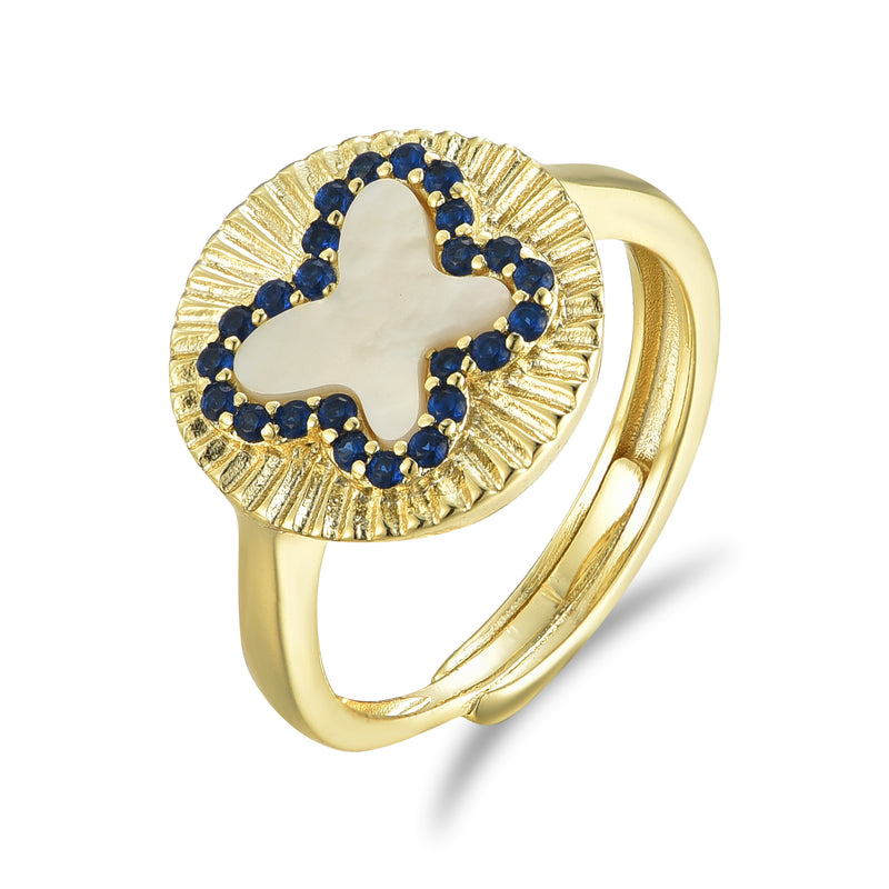 GOLD MOTHER OF PEARL SAPPHIRE BUTTERFLY RING