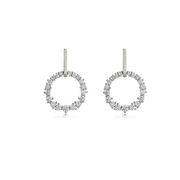 SILVER ROUND CZ HANGING EARRINGS