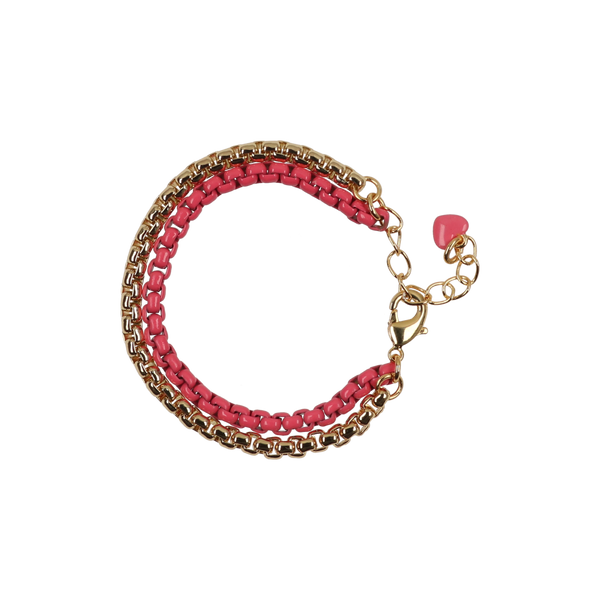 GOLD RED ENAMEL DOUBLE LINK BRACELET