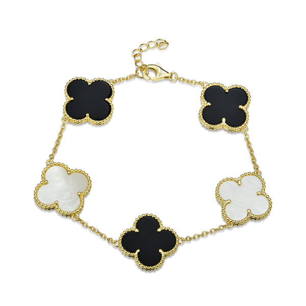 GOLD BLACK AND WHITE CLOVER BRACELET