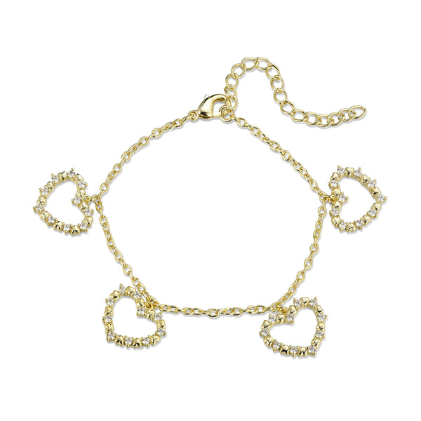 GOLD CZ HEART CHARM BRACELET