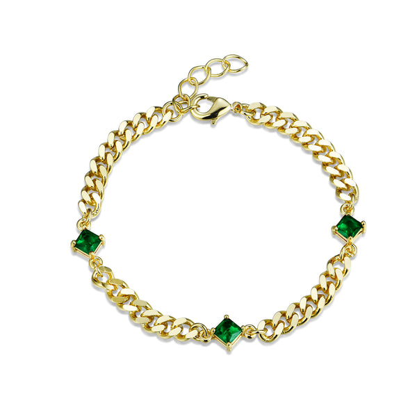 GOLD CUBAN EMERALD BRACELET