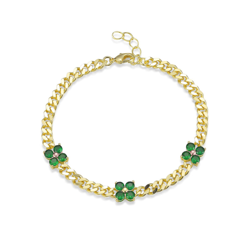 GOLD CUBAN CLOVER EMERALD BRACELET