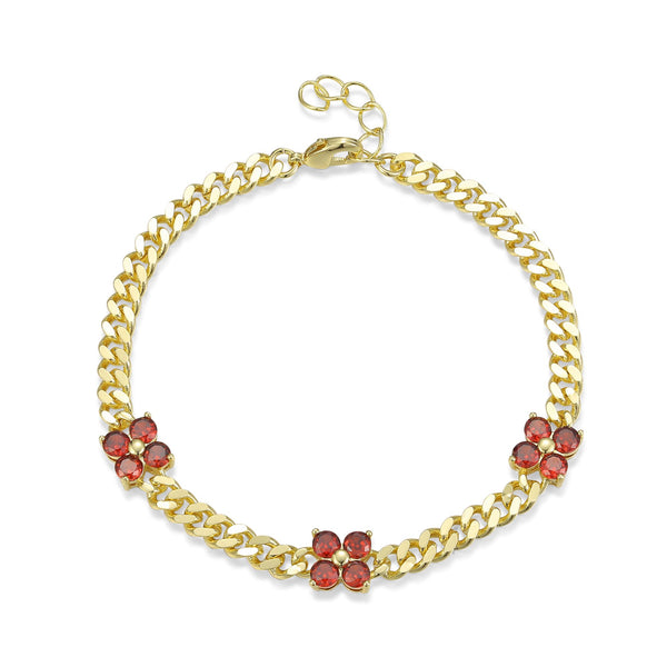 GOLD CUBAN CLOVER GARNET BRACELET