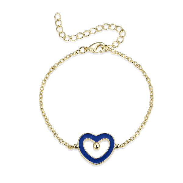 GOLD ENAMEL BLUE HEART BRACELET