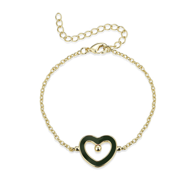 GOLD ENAMEL OLIVE GREEN HEART BRACELET