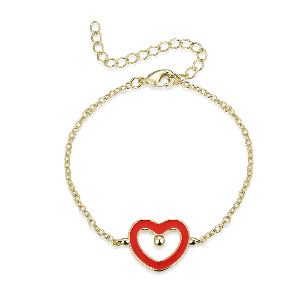 GOLD ENAMEL RED HEART BRACELET