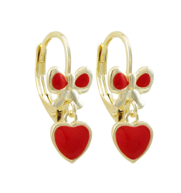 GOLD ENAMEL HEART HANGING EARRINGS