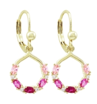 GOLD PINK RUBY HANGING EARRINGS