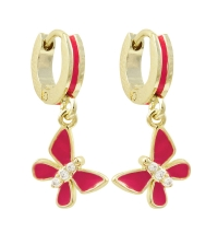 GOLD HOT PINK HUGGIE BUTTERFLY EARRINGS