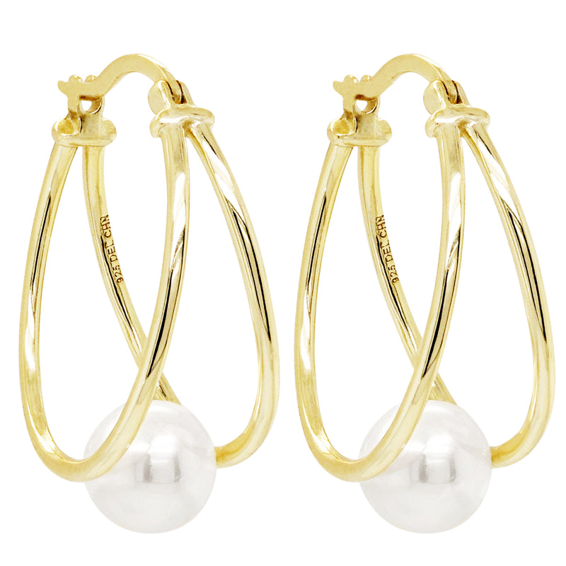 GOLD PEARL HOOP EARRINGS