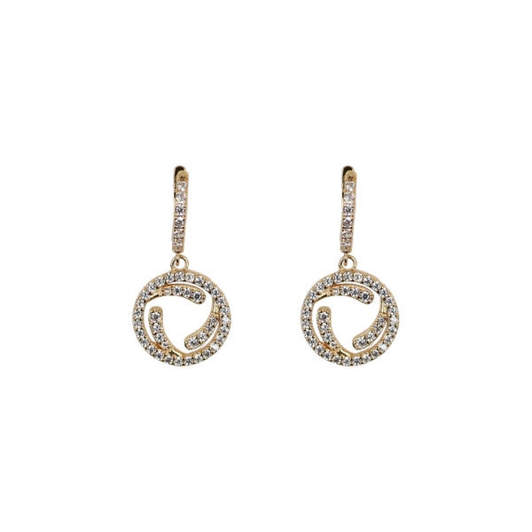 GOLD CZ ROUND HANGING EARRINGS