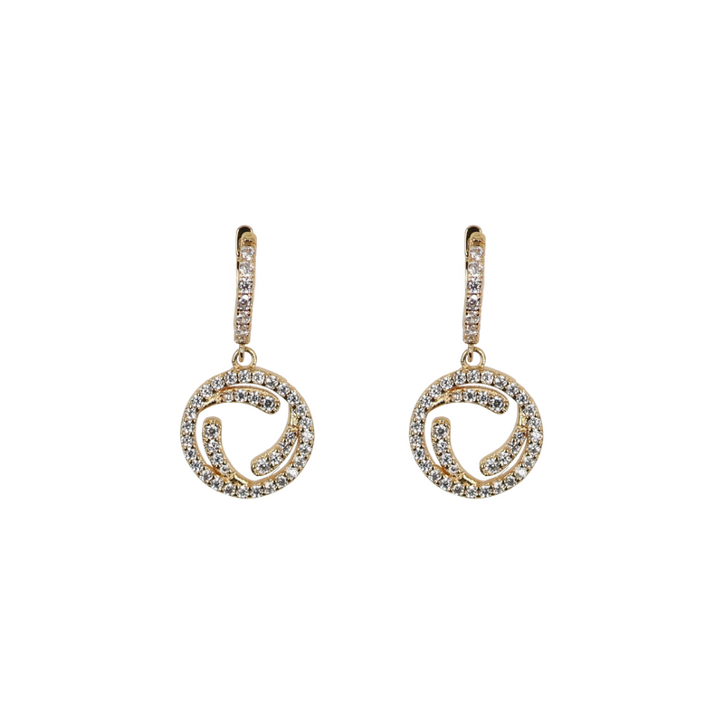 GOLD CZ ROUND HANGING EARRINGS