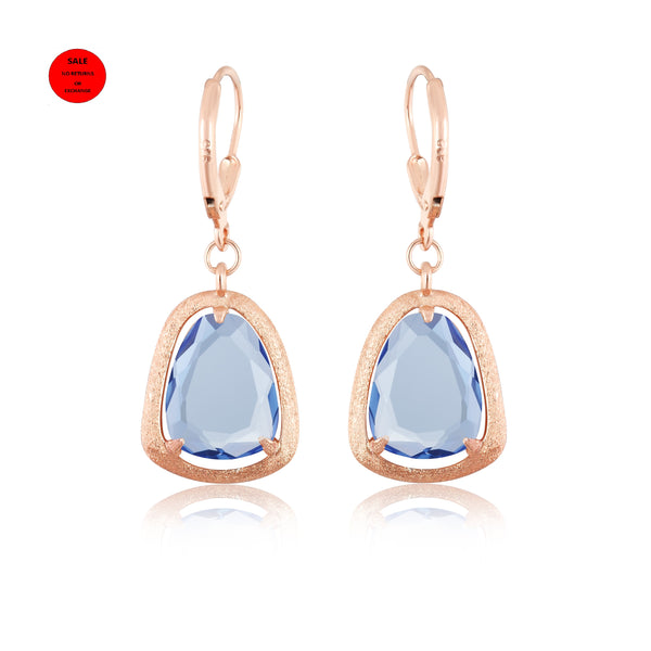 ROSE GOLD WATER BLUE DROP HANGING EARRINGS