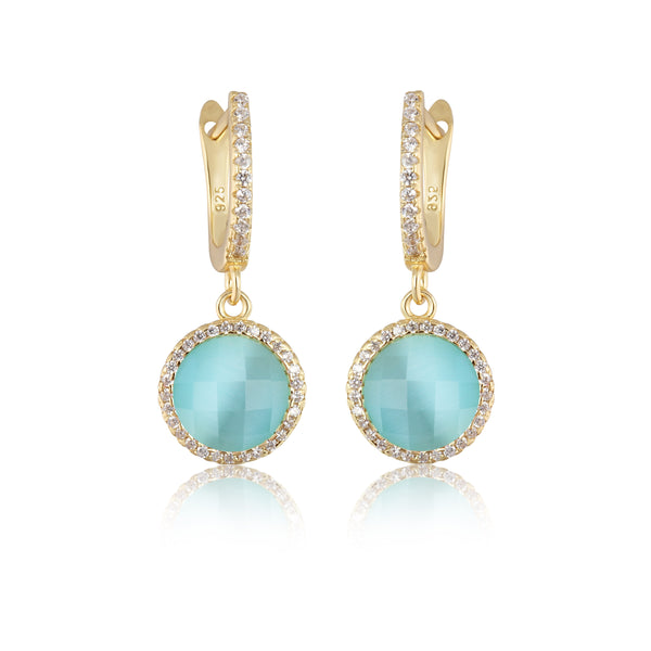 GOLD LIGHT BLUE HANGING EARRINGS