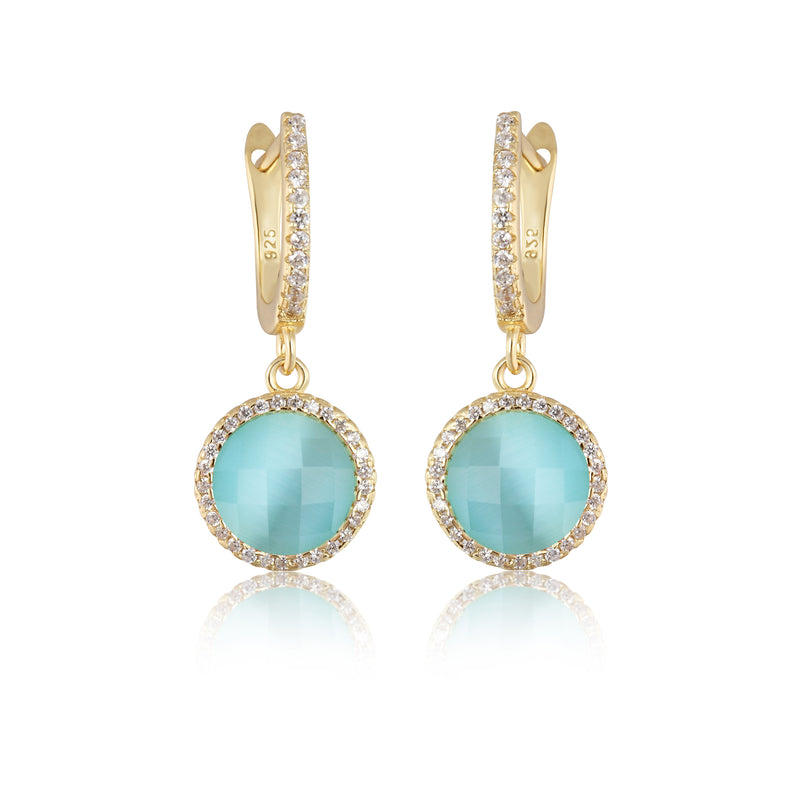 GOLD LIGHT BLUE HANGING EARRINGS