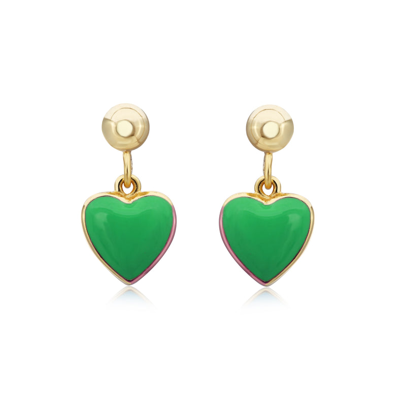 GOLD ENAMEL HEART HANGING EARRINGS